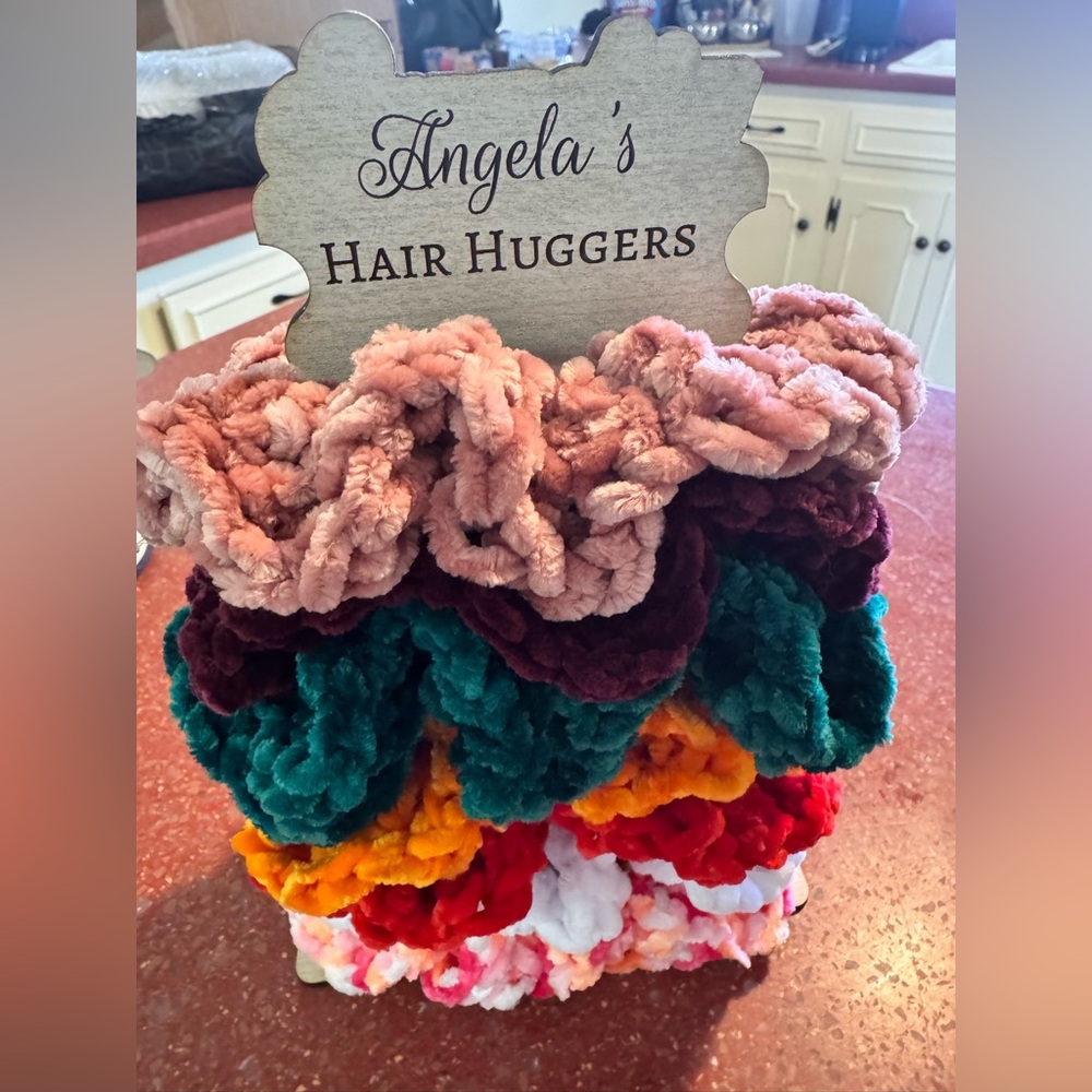 Hand crafted by me personalized wood scrunchie holder made to order